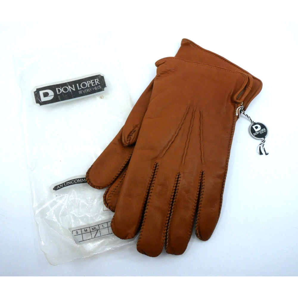 DON LOPER of BEVERLY HILLS Brown Cape Leather Gloves Lined NOS Size L